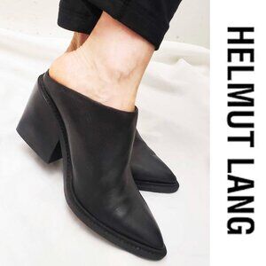 Helmut Lang Women's Black Leather Schist Mules Slides Shoes Chunky Heel 38